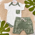 Conjunto M/c + short bolsinho dino verde