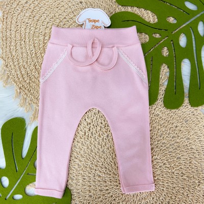 Conj. Body Ursinha Manga Longa com Gola e Calça - Rosa e Off White