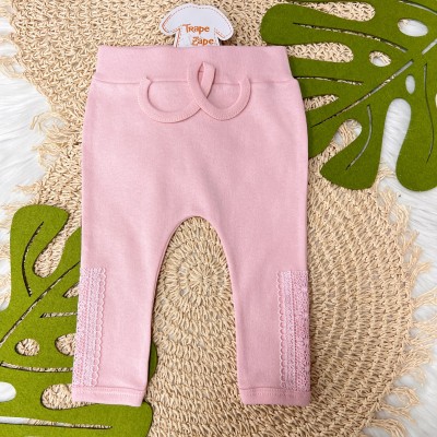 Conj. Body Manga Longa e Calça Flores Rendadas - Rosê