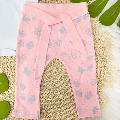  Conj. Body Manga Longa Branca e Calça Borboletinhas - Rosa