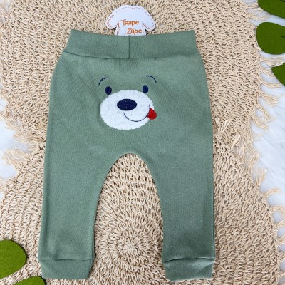  Conj. Body Manga Longa e Calça Ursinho - Marfim/Verde