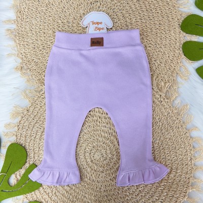   Conj. Body Longo Carneirinhos com Detalhes na Manga e Calça Flare- Off White/Lilás