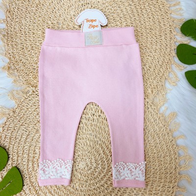 Conj. Body Longo Gola Rendada 3 Flores e Calça Lisa -Rosê