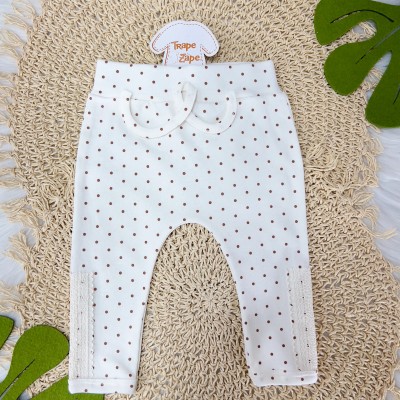 Conj. Body Longo com Laço e Calça Poá com Lateral em Rendas - Off White e ferrugem