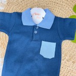 Conj. Body Gola Polo Manga Curta e Calça Ursinho - Marinho e Azul Claro