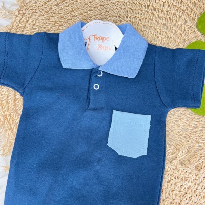 Conj. Body Gola Polo Manga Curta e Calça Ursinho - Marinho e Azul Claro