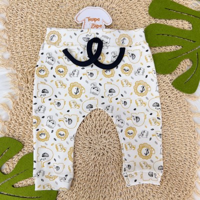 Conj. Body Manga Longa, Calça e Babador Bandana Novo Safari - Preto e Off White