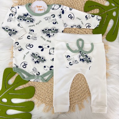 Conj. Body Manga Longa e Calça Cool Car - Off White e Verde