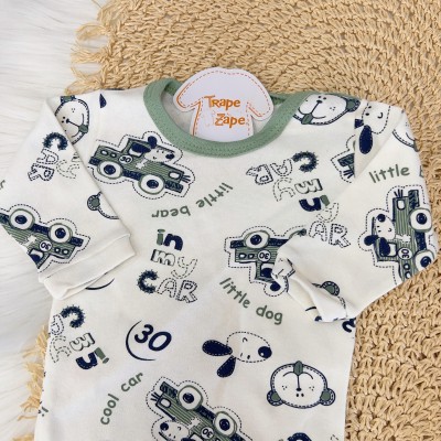Conj. Body Manga Longa e Calça Cool Car - Off White e Verde