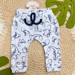 Conj. Body Manga Curta, Calça e Babador Bandana Dino - Azul Marinho e Branco