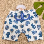 Conj. Body Manga Curta, Shorts e Babador Bandana Safari - Azul Bic e Off White