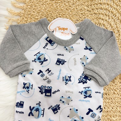  Conj. Body Trenzinho Manga Longa e Calça- Mescla e Branco