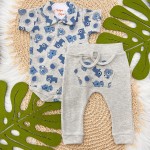 Conjunto M/c Polo Safari Mescla e azul