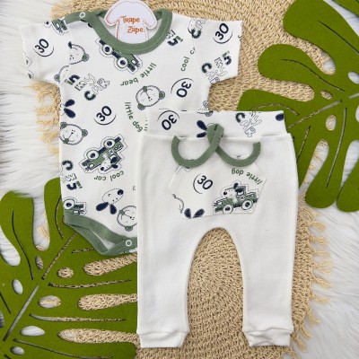 Conj. M/C Cool Car com Bichinhos- Off White e Verde