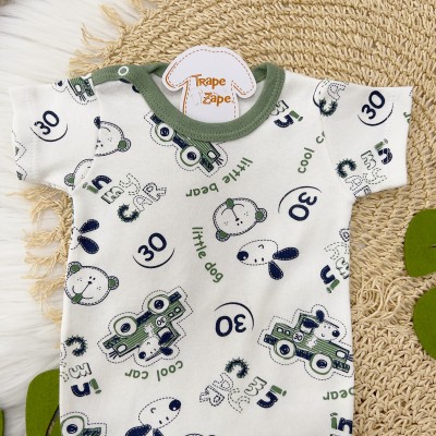 Conj. M/C Cool Car com Bichinhos- Off White e Verde