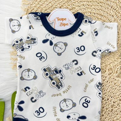 Conj. M/C Cool Car com Bichinhos- Off White e Marinho