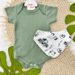  Conj. Body M/C,Calça e Babador Bandana Cool Car com Bichinhos - Verde e Off White