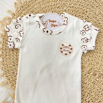 conj. Body Little Flower e Calça Floral - Off White e Ferrugem