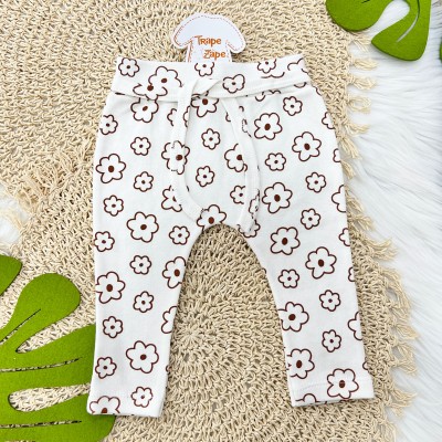 conj. Body Little Flower e Calça Floral - Off White e Ferrugem