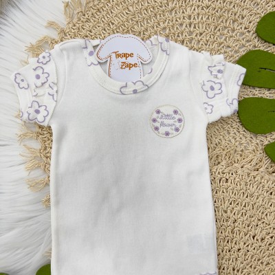 Conj. Body Little Flower e Calça Floral - Off White e Lilás