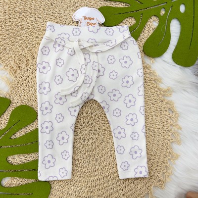 Conj. Body Little Flower e Calça Floral - Off White e Lilás