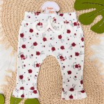  Conj. Body, Calça Flare e Babador Bandana Flores Vermelhas - Vermelho e Off