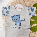 Conj. Body Baby Tigre e Short Safari - Mescla e Azul