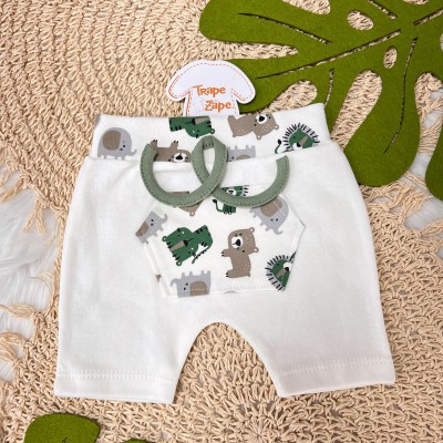 Conj. Body Baby Tigre e Short Safari - Verde e Off White