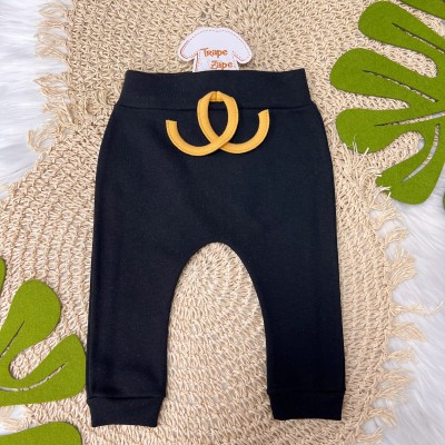 Conj. Body Manga Longa e Calça Saruel Tigrinho - Off White, Preto e Mostarda