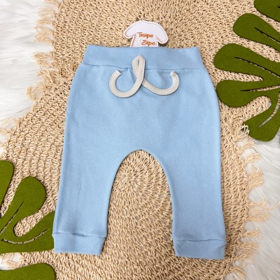 30/05 Conj. Body Manga Longa e Calça Saruel Tigrinho - Azul Bebê e Cru