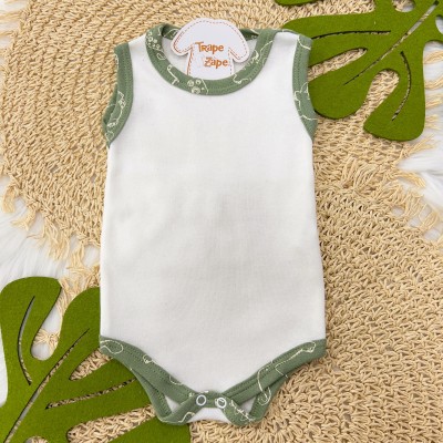 Conj Body Regata, Shorts e Babador Bandana Dino - Verde e Off White