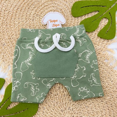 Conj Body Regata, Shorts e Babador Bandana Dino - Verde e Off White