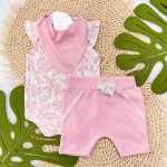 Conj.Body Regata, Babador Bandana e Short- Off Floral Rose