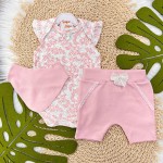 Conj.Body Regata, Babador Bandana e Short- Off Floral Rose