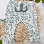 Conj body, calça e bandana 3 peças - Floral novo off e verde