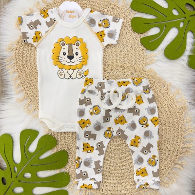 Conjunto M/c Safari Leão Off e Mostarda
