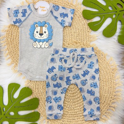 Conjunto M/c Safari Leão Mescla e Azul