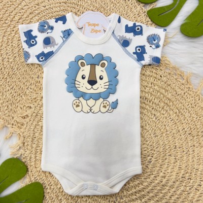 Conjunto M/c Safari Leão Off e Azul