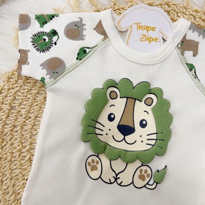 Conjunto M/c Safari Leão Off e Verde