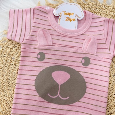 Conjunto M/c ursinho listrinha fina rose