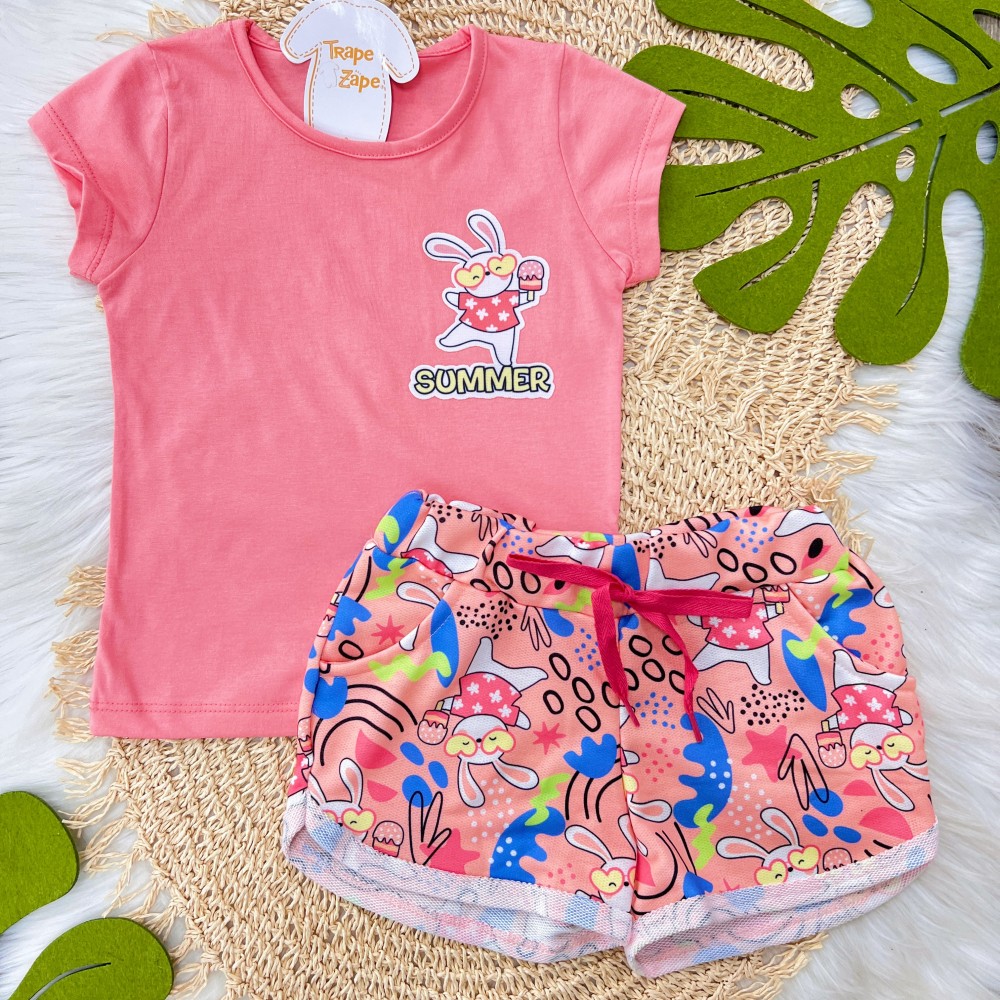 Verão 23/24 -Conjunto Short e Camisa Summer coelhinha Coral 