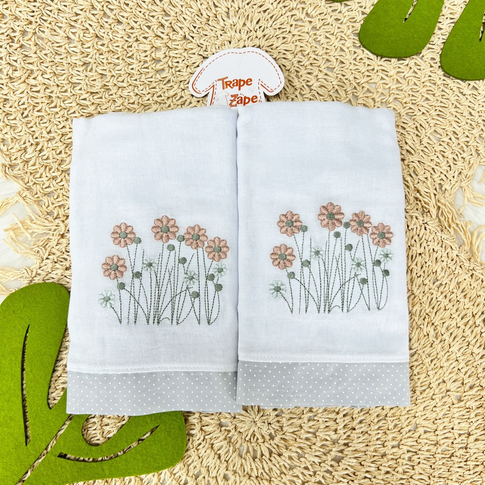 Kit 2 Toalhas Fralda de Ombro - Floral e Poá Mescla