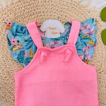 Verão 23/24 Hrradinhos - Jardineira rosa com camiseta tropical azul