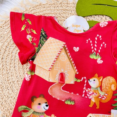   Vestido Esquilo e Ursinha - Vermelho 