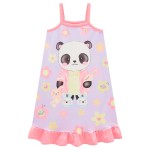 Verão23/24 Pijama Camisola e Tapa Olho Pandinha - Lilás e Rosa 