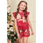  Natal 2024 - Conjunto Blusa Ursinha e Short Vermelho 