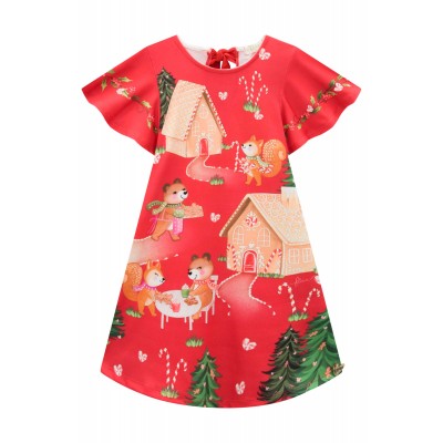   Vestido Esquilo e Ursinha - Vermelho 