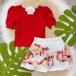 Natal 24 Conj.Blusa Vermelha com Brilhos e Short Saia Ursinha Natal 