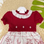 Natal 2024 - Vestido de Linha com Bordado de Plantinhas - Vermelho e Branco