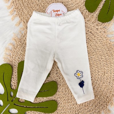 Conj. de Malha Coelhinho e Calça Capri com Margaridas -Off White e Azul Marinho
